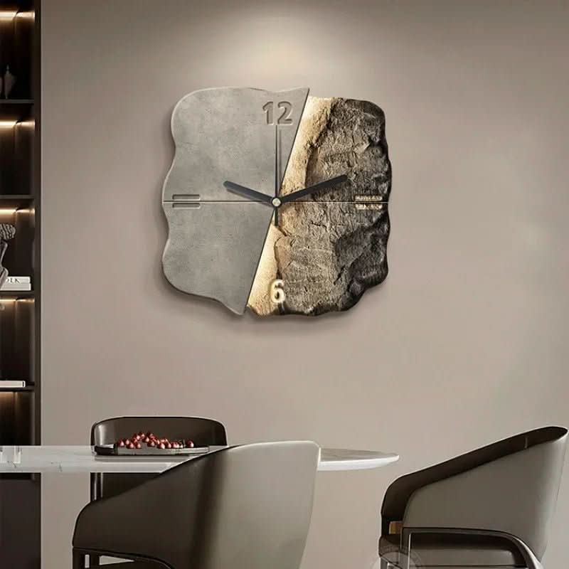 STONEAURA – Modern Sandstone Wall Clock with 3D Relief &amp; Silent Quartz Technology