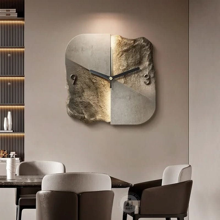 STONEAURA – Modern Sandstone Wall Clock with 3D Relief &amp; Silent Quartz Technology