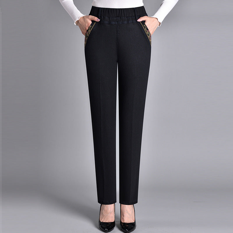 Straight-Leg Jeans with Side Pockets and Elastic Waist