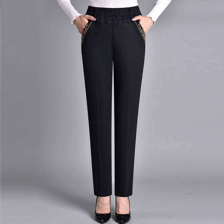 Straight-Leg Jeans with Side Pockets and Elastic Waist