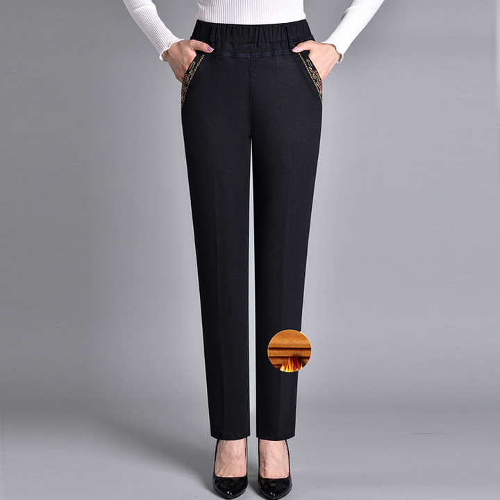 Straight-Leg Jeans with Side Pockets and Elastic Waist