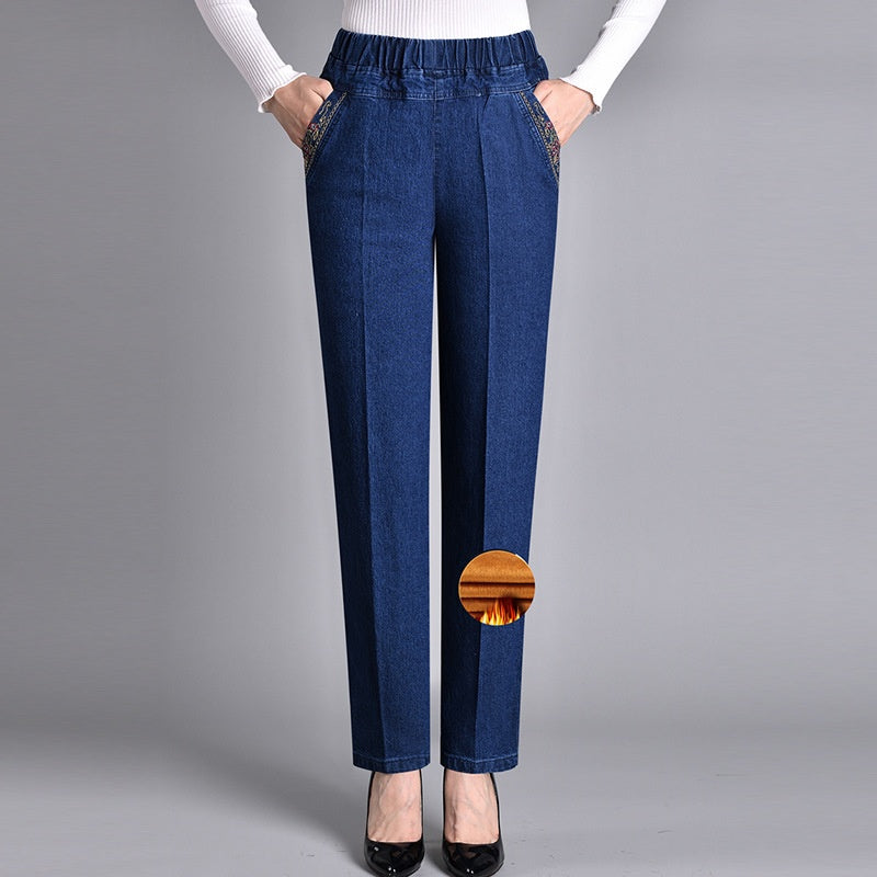 Straight-Leg Jeans with Side Pockets and Elastic Waist
