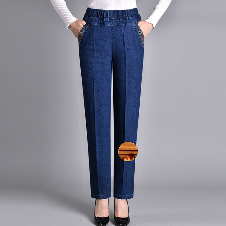 Straight-Leg Jeans with Side Pockets and Elastic Waist