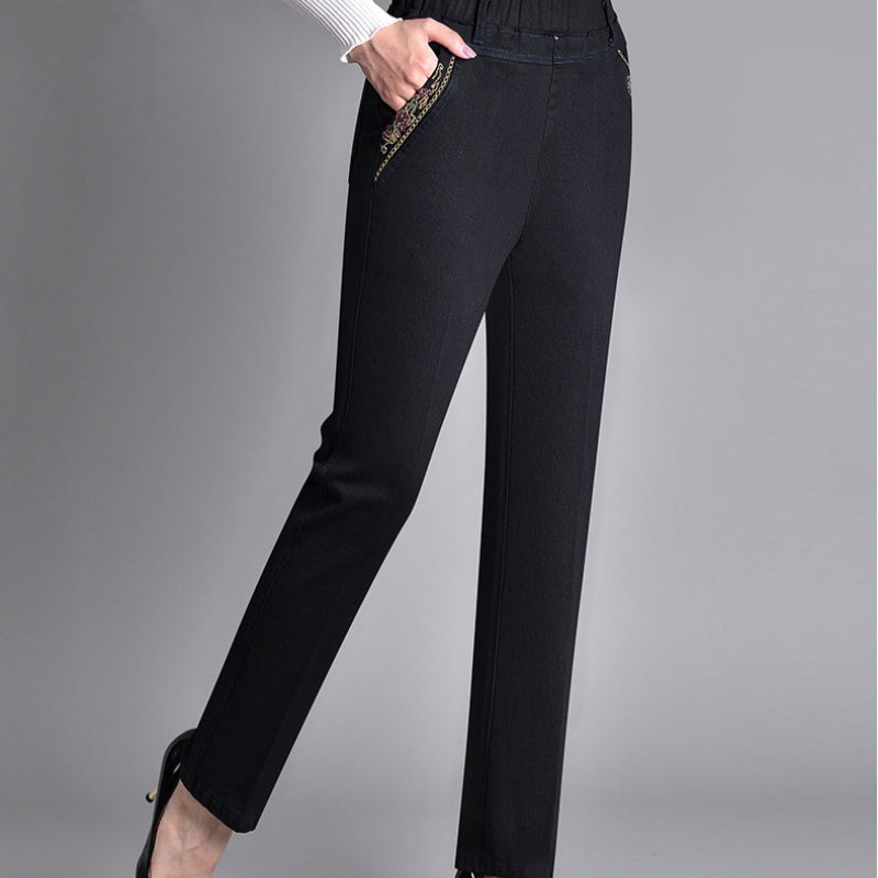 Straight-Leg Jeans with Side Pockets and Elastic Waist