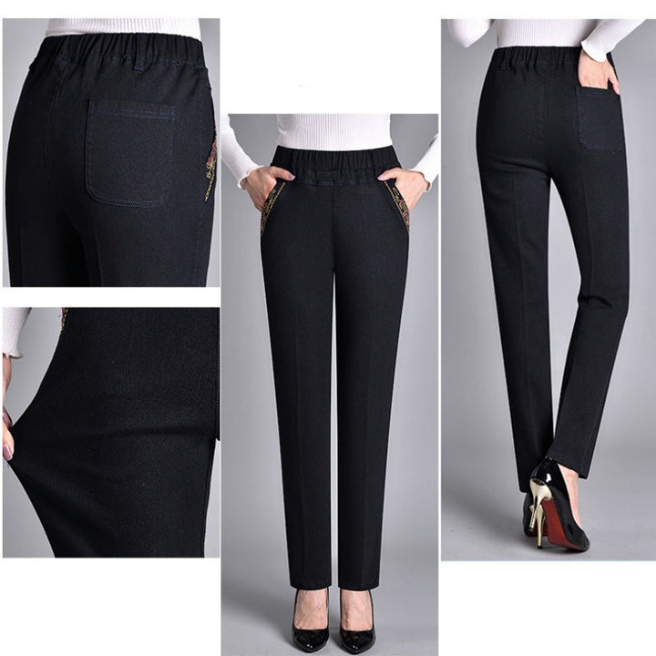 Straight-Leg Jeans with Side Pockets and Elastic Waist