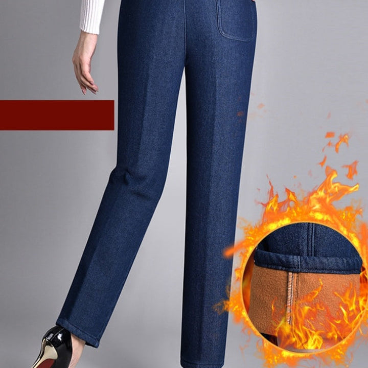 Straight-Leg Jeans with Side Pockets and Elastic Waist