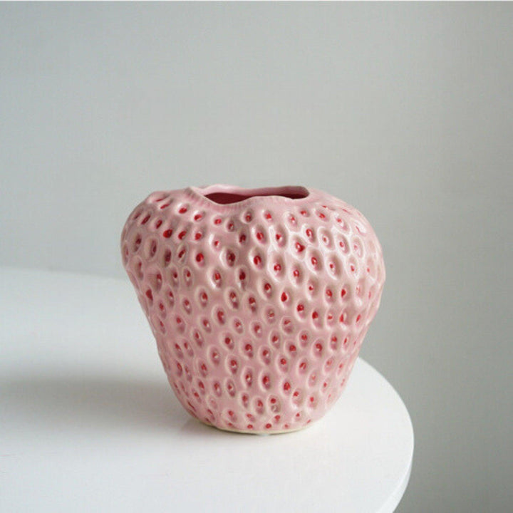 Strawberry-Shaped Ceramic Decorative Vase for Flowers and Table Decor
