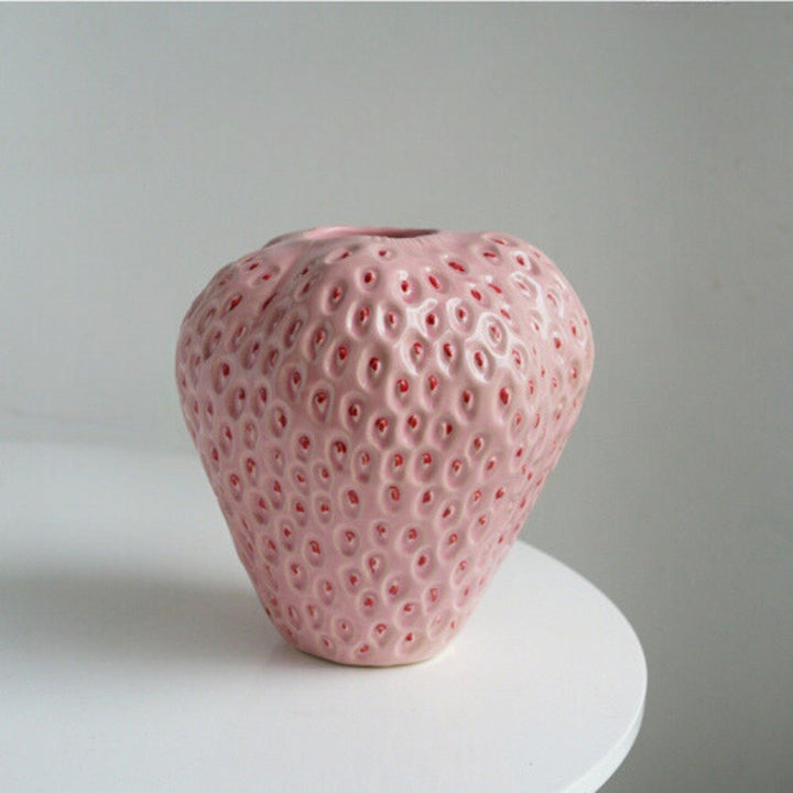 Strawberry-Shaped Ceramic Decorative Vase for Flowers and Table Decor