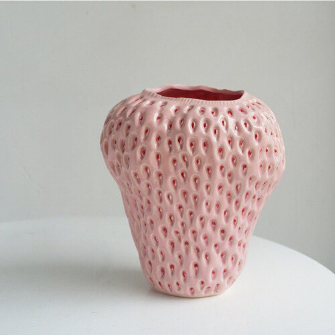 Strawberry-Shaped Ceramic Decorative Vase for Flowers and Table Decor