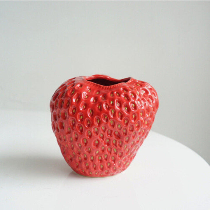 Strawberry-Shaped Ceramic Decorative Vase for Flowers and Table Decor