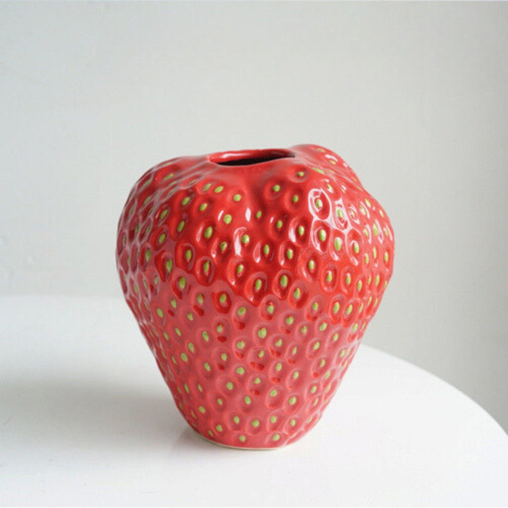Strawberry-Shaped Ceramic Decorative Vase for Flowers and Table Decor