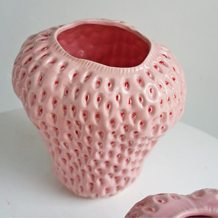 Strawberry-Shaped Ceramic Decorative Vase for Flowers and Table Decor