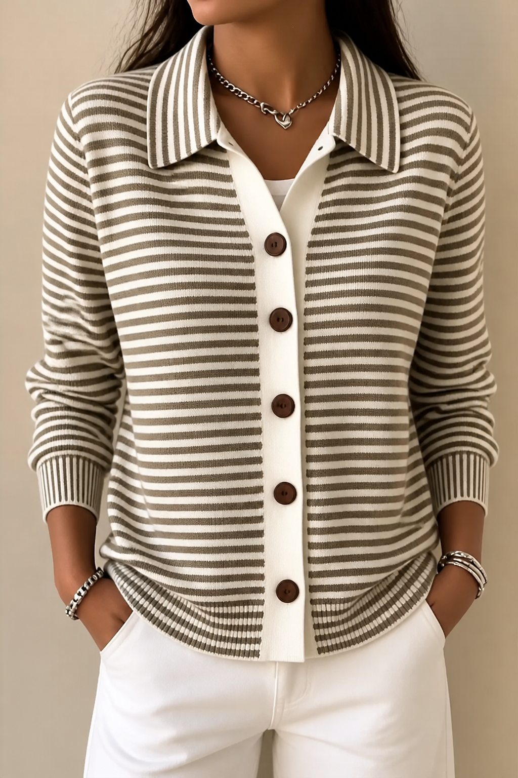 Striped Open-Front Knit Cardigan