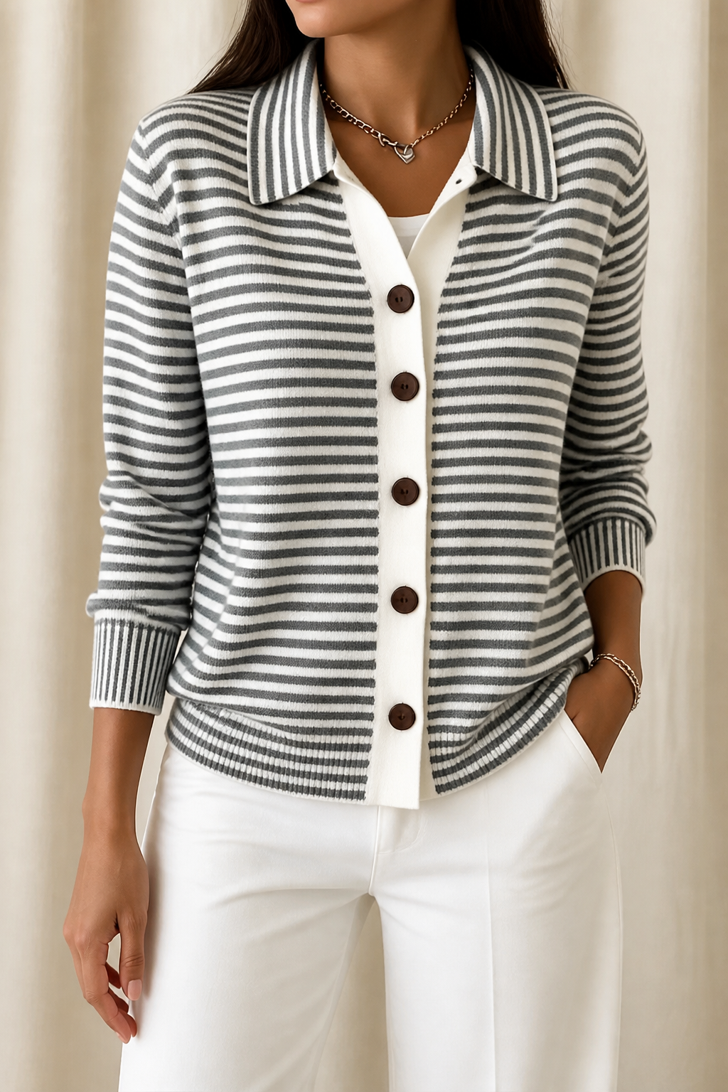 Striped Open-Front Knit Cardigan