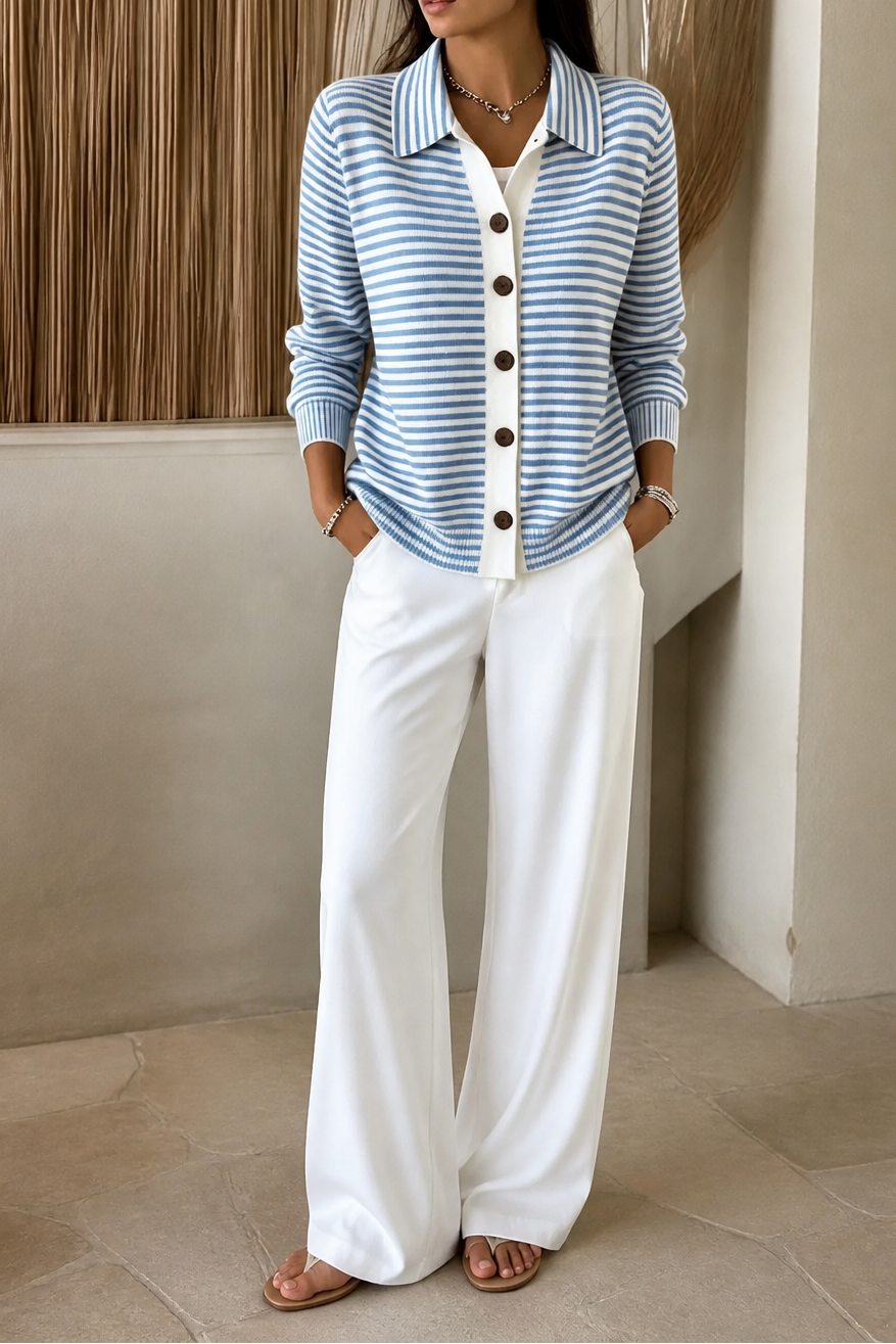Striped Open-Front Knit Cardigan