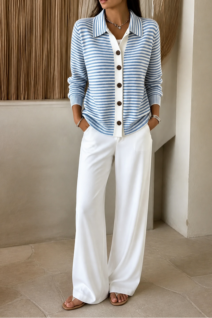 Striped Open-Front Knit Cardigan