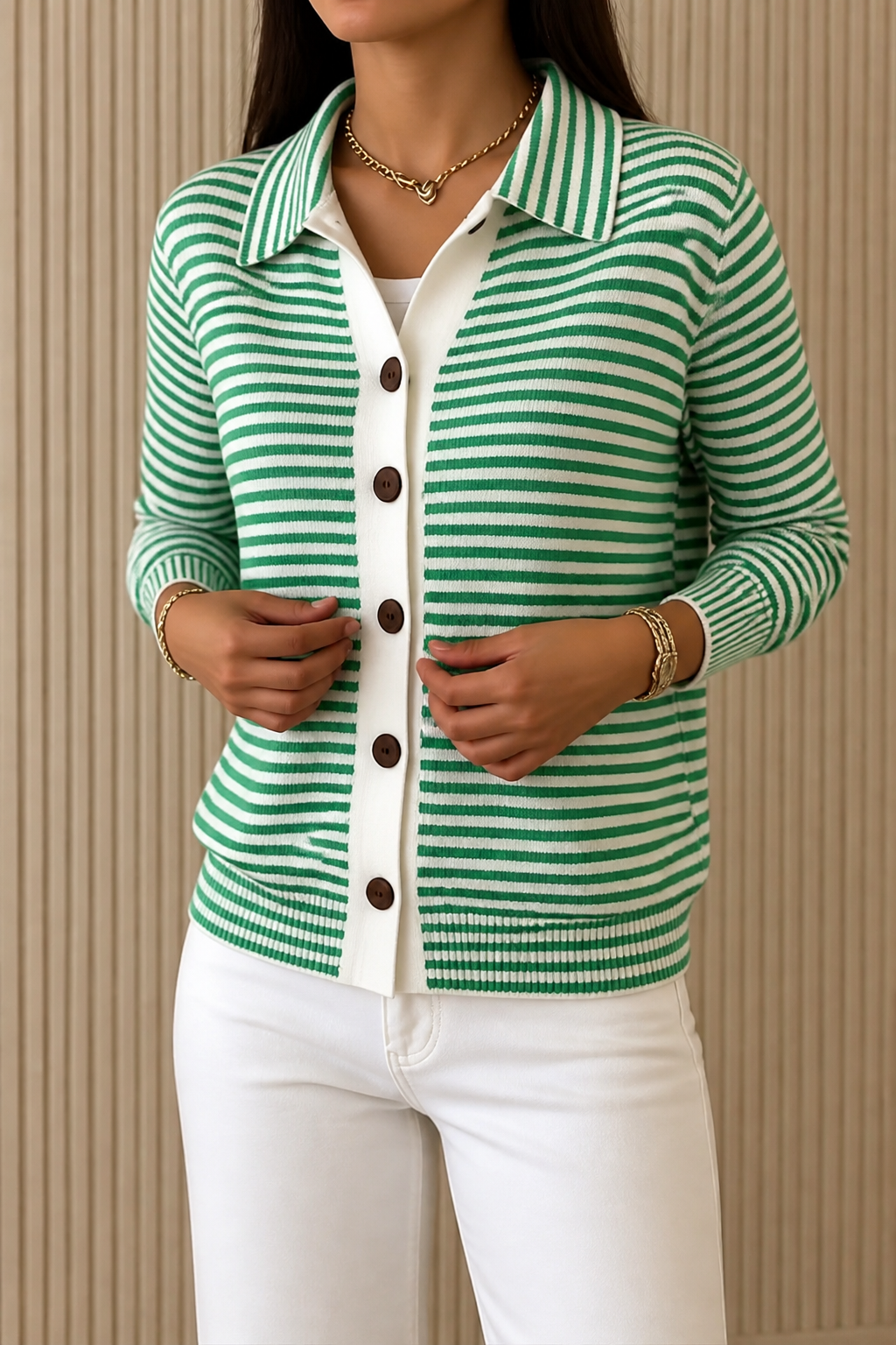 Striped Open-Front Knit Cardigan