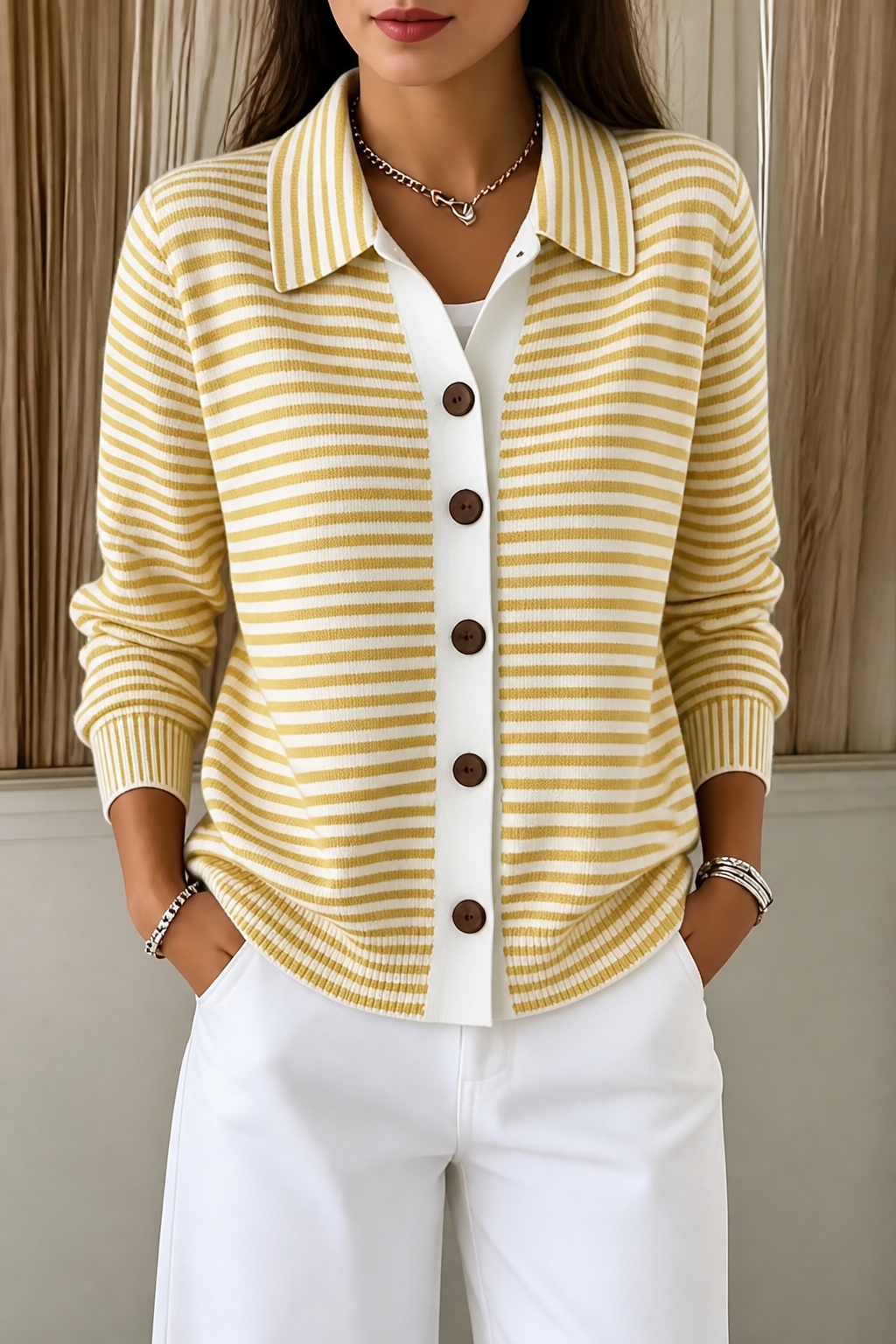 Striped Open-Front Knit Cardigan