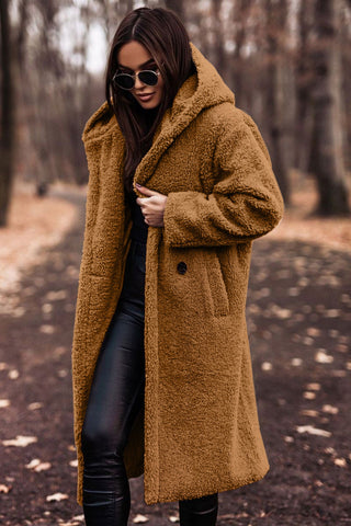 Stylish Long Hooded Teddy Coat