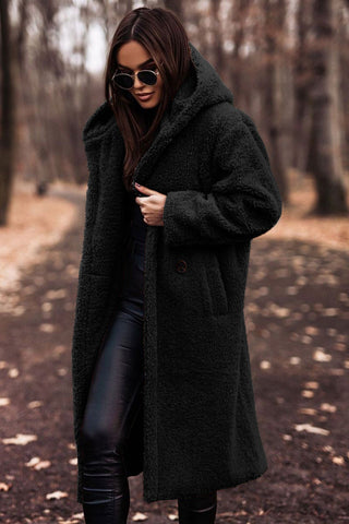 Stylish Long Hooded Teddy Coat