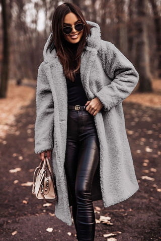 Stylish Long Hooded Teddy Coat