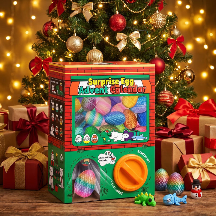 24 Surprise Eggs Advent Calendar with Flexible 3D Printed Animals and Christmas Figures