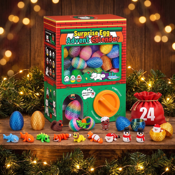 24 Surprise Eggs Advent Calendar with Flexible 3D Printed Animals and Christmas Figures