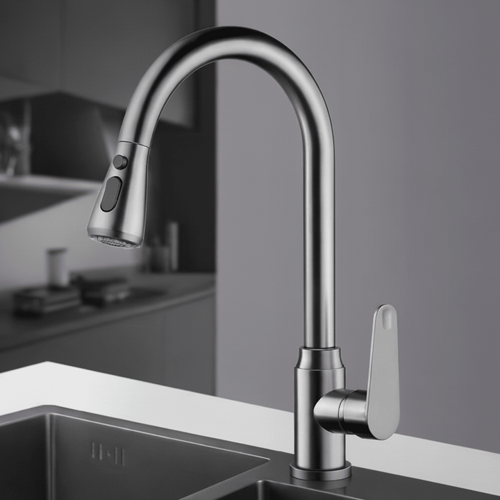 SWIVELUX – Elegant kitchen faucet with pull-out function and 360° rotation