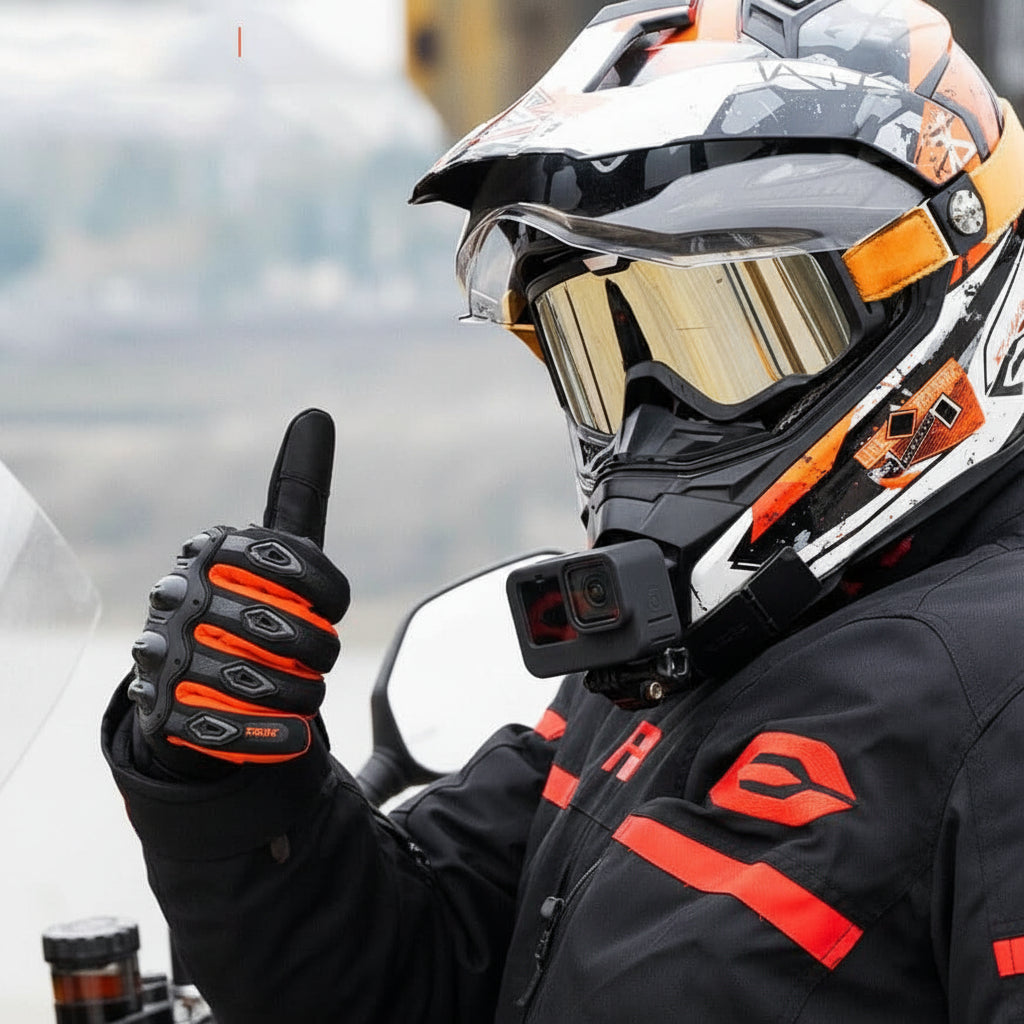 THERMOGRIP Moto Gloves - Waterproof winter motorbike gloves with 3-layer insulation &amp; carbon fibre protection