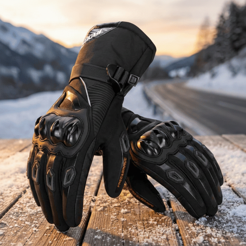 THERMOGRIP Moto Gloves - Waterproof winter motorbike gloves with 3-layer insulation &amp; carbon fibre protection