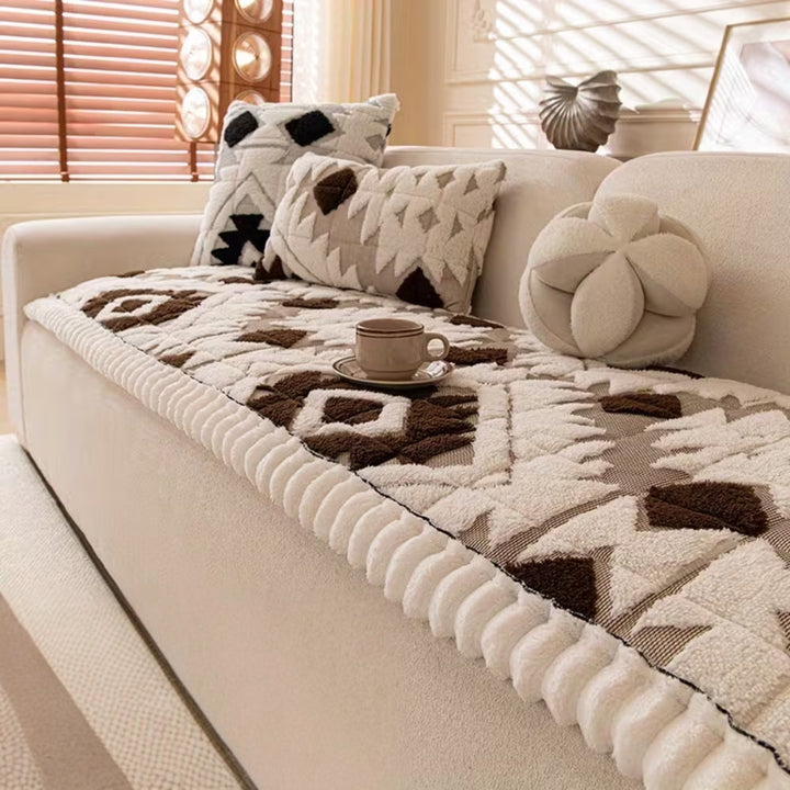 Thick Winter Quilted Plush Couch Cover