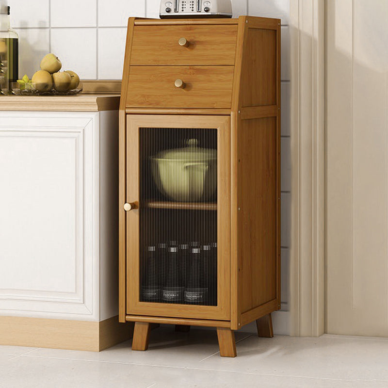 Traditional Vintage Rectangular Bamboo and MDF Kitchen Sideboard with 2 Drawers and Acrylic Doors