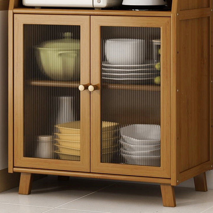 Traditional Vintage Rectangular Bamboo and MDF Kitchen Sideboard with 2 Drawers and Acrylic Doors