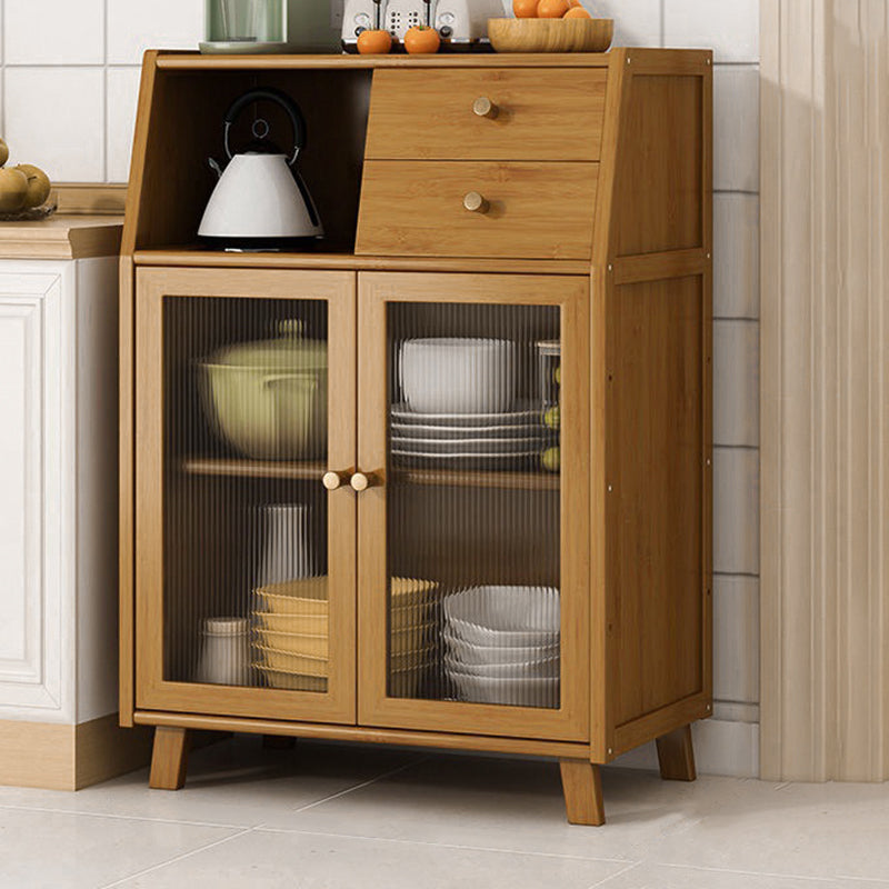 Traditional Vintage Rectangular Bamboo and MDF Kitchen Sideboard with 2 Drawers and Acrylic Doors