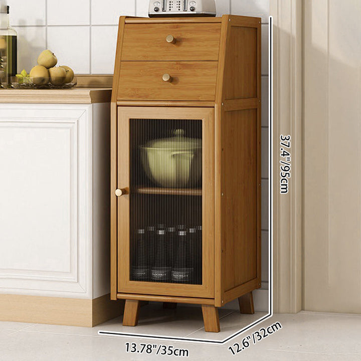 Traditional Vintage Rectangular Bamboo and MDF Kitchen Sideboard with 2 Drawers and Acrylic Doors
