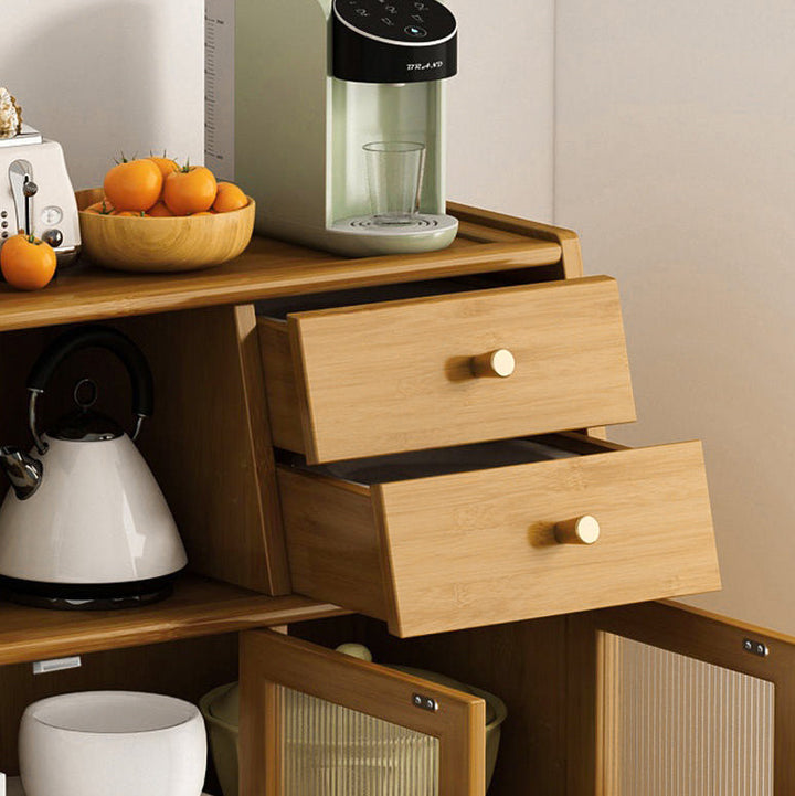 Traditional Vintage Rectangular Bamboo and MDF Kitchen Sideboard with 2 Drawers and Acrylic Doors