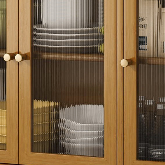 Traditional Vintage Rectangular Bamboo and MDF Kitchen Sideboard with 2 Drawers and Acrylic Doors