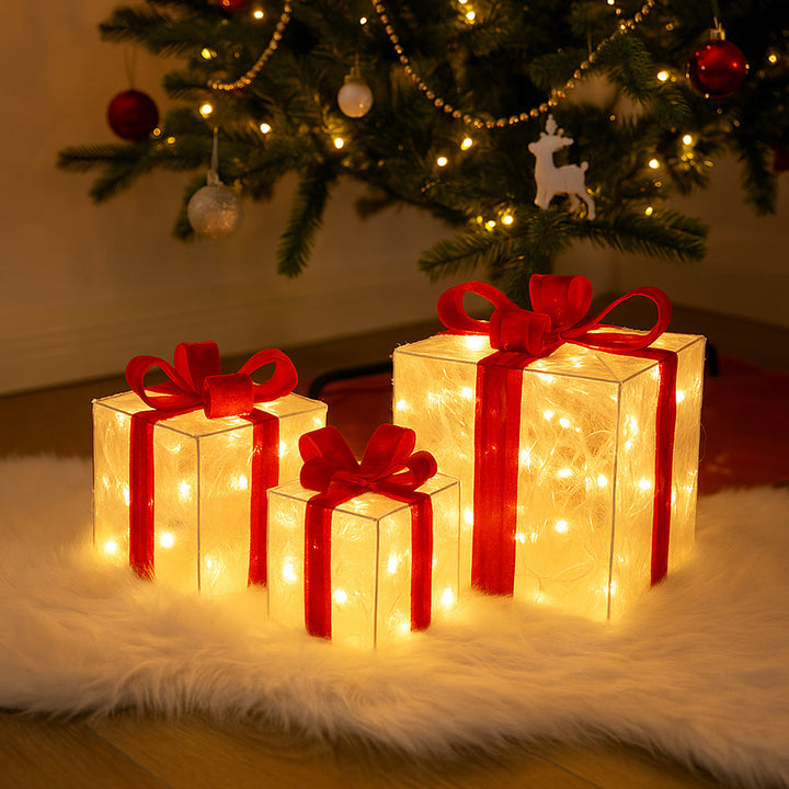 Transparent LED Gift Boxes with Red Bows - Set of 3