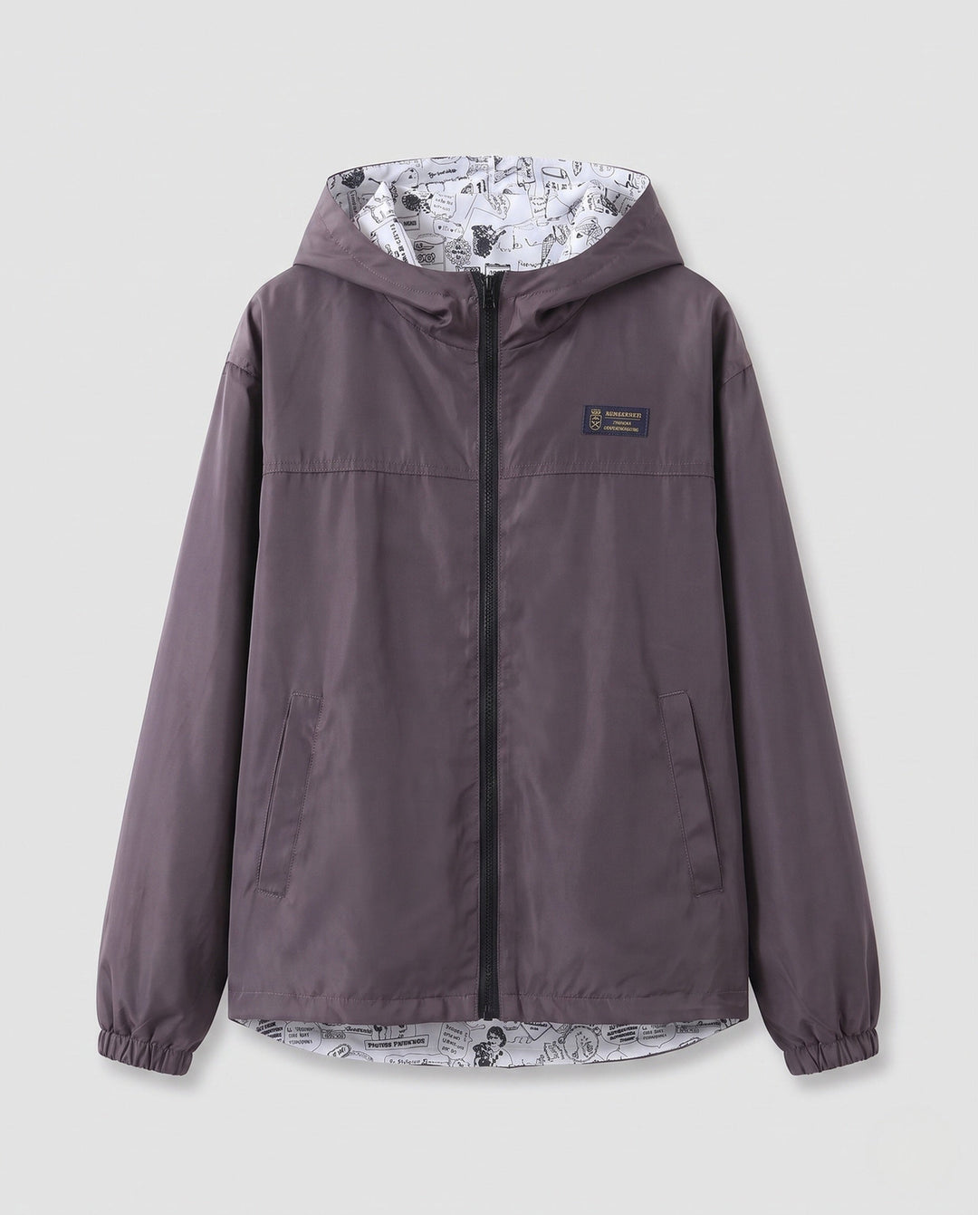 Unisex Lightweight Hooded Windbreaker with Printed Lining and Drawstring