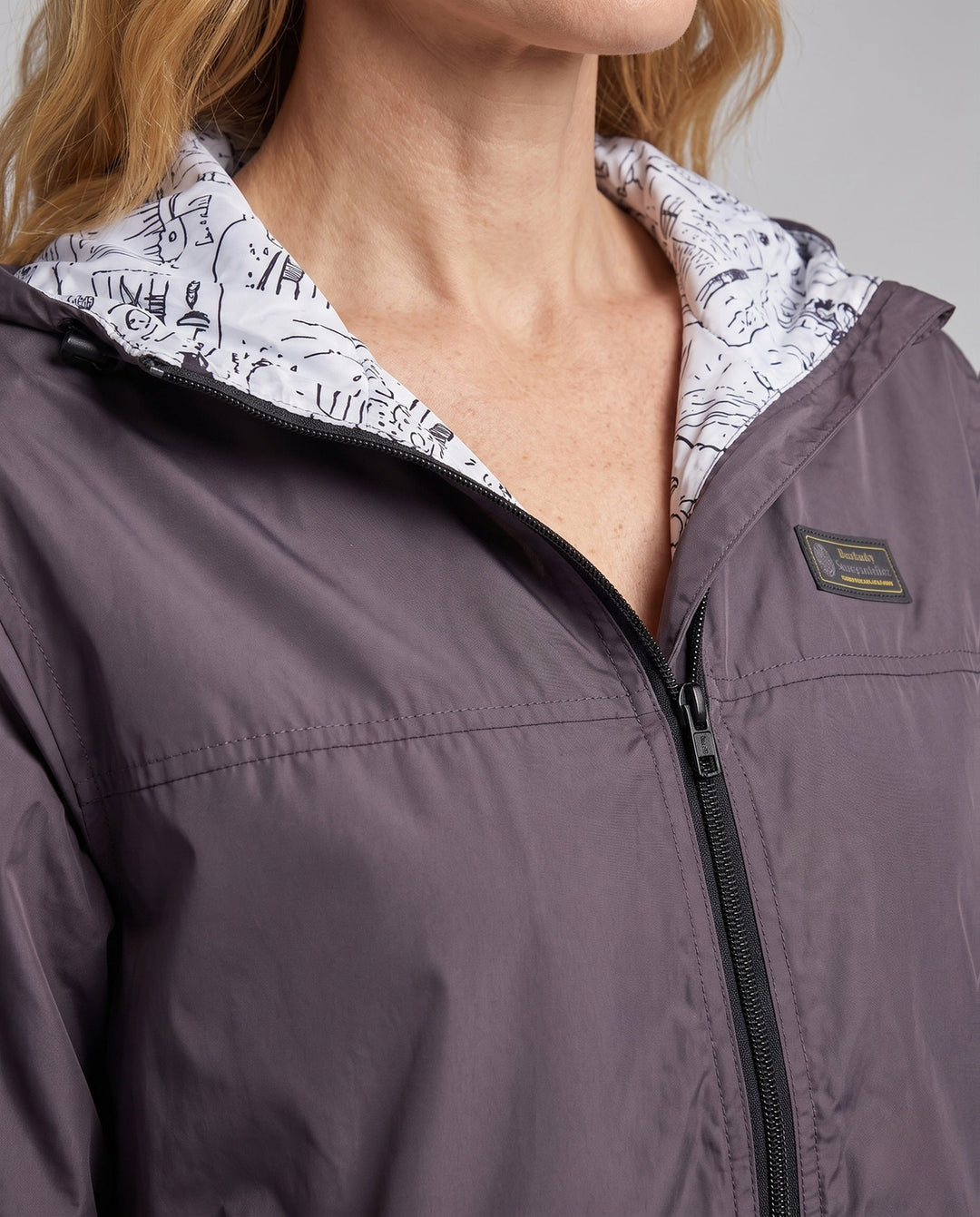 Unisex Lightweight Hooded Windbreaker with Printed Lining and Drawstring