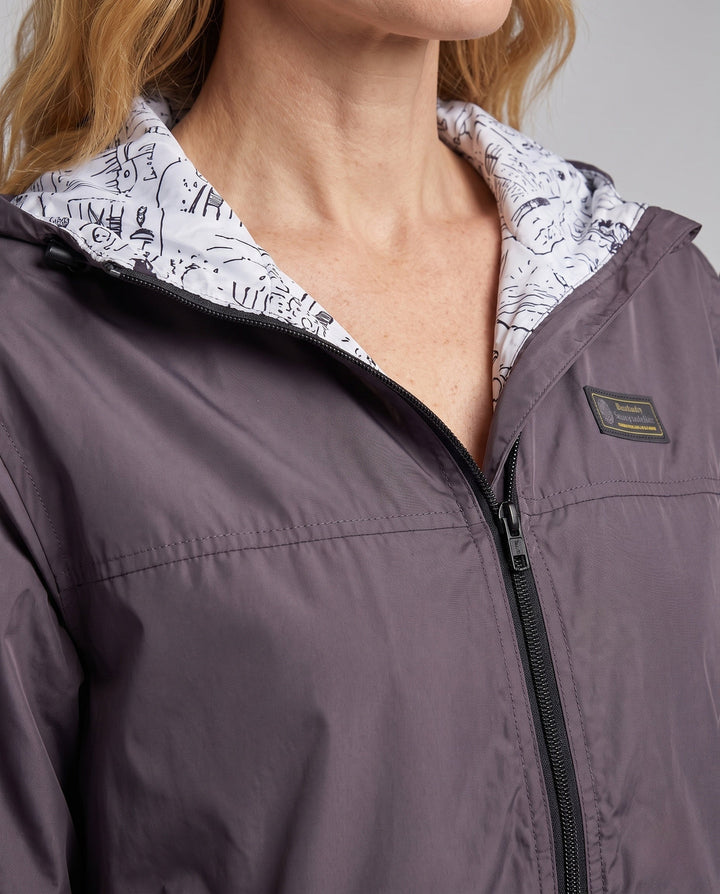 Unisex Lightweight Hooded Windbreaker with Printed Lining and Drawstring