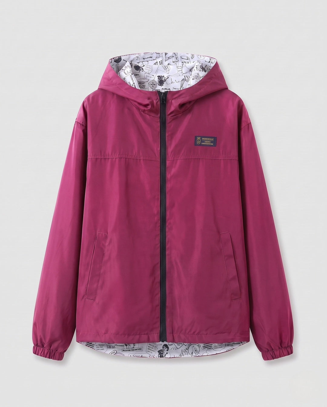Unisex Lightweight Hooded Windbreaker with Printed Lining and Drawstring