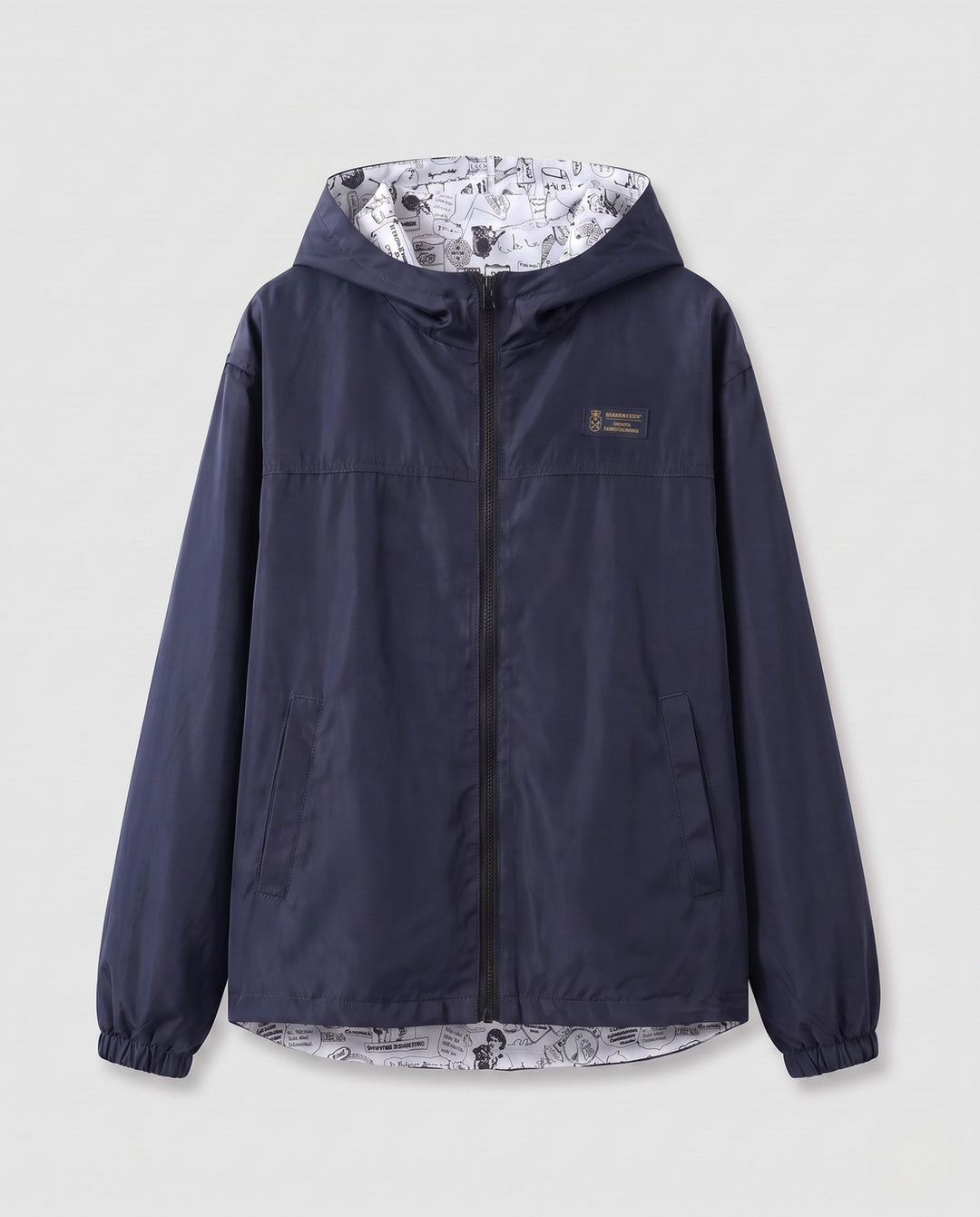 Unisex Lightweight Hooded Windbreaker with Printed Lining and Drawstring