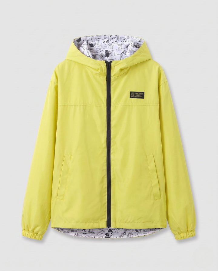 Unisex Lightweight Hooded Windbreaker with Printed Lining and Drawstring