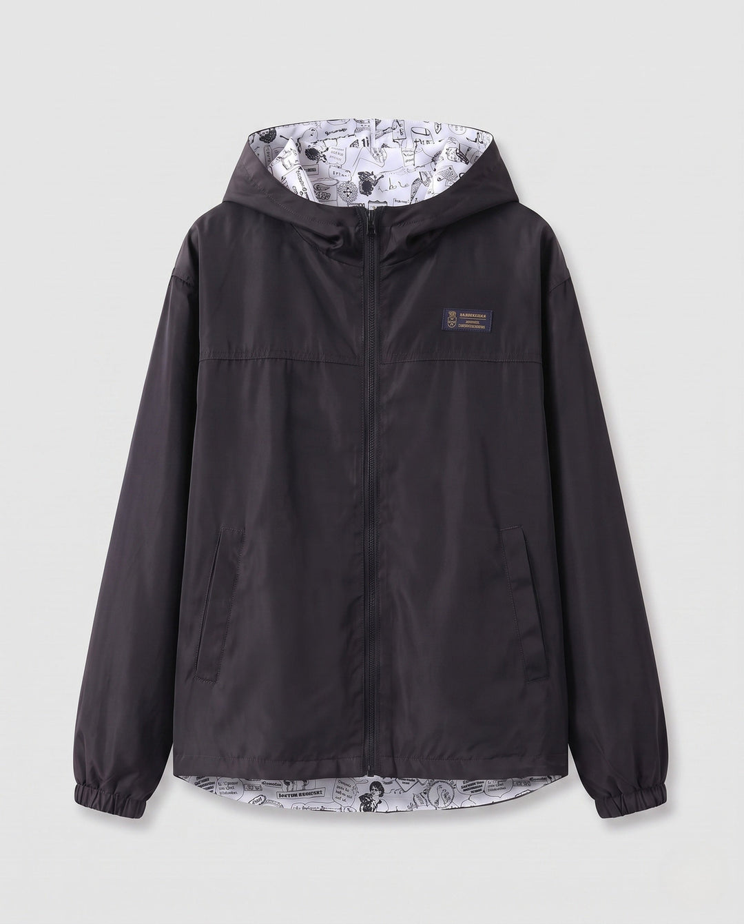 Unisex Lightweight Hooded Windbreaker with Printed Lining and Drawstring
