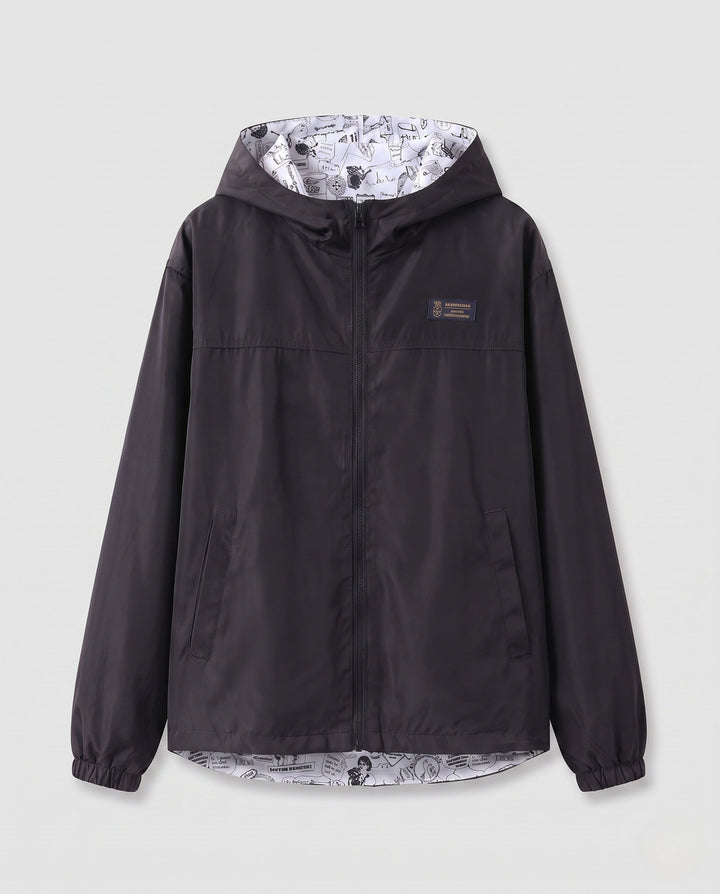 Unisex Lightweight Hooded Windbreaker with Printed Lining and Drawstring