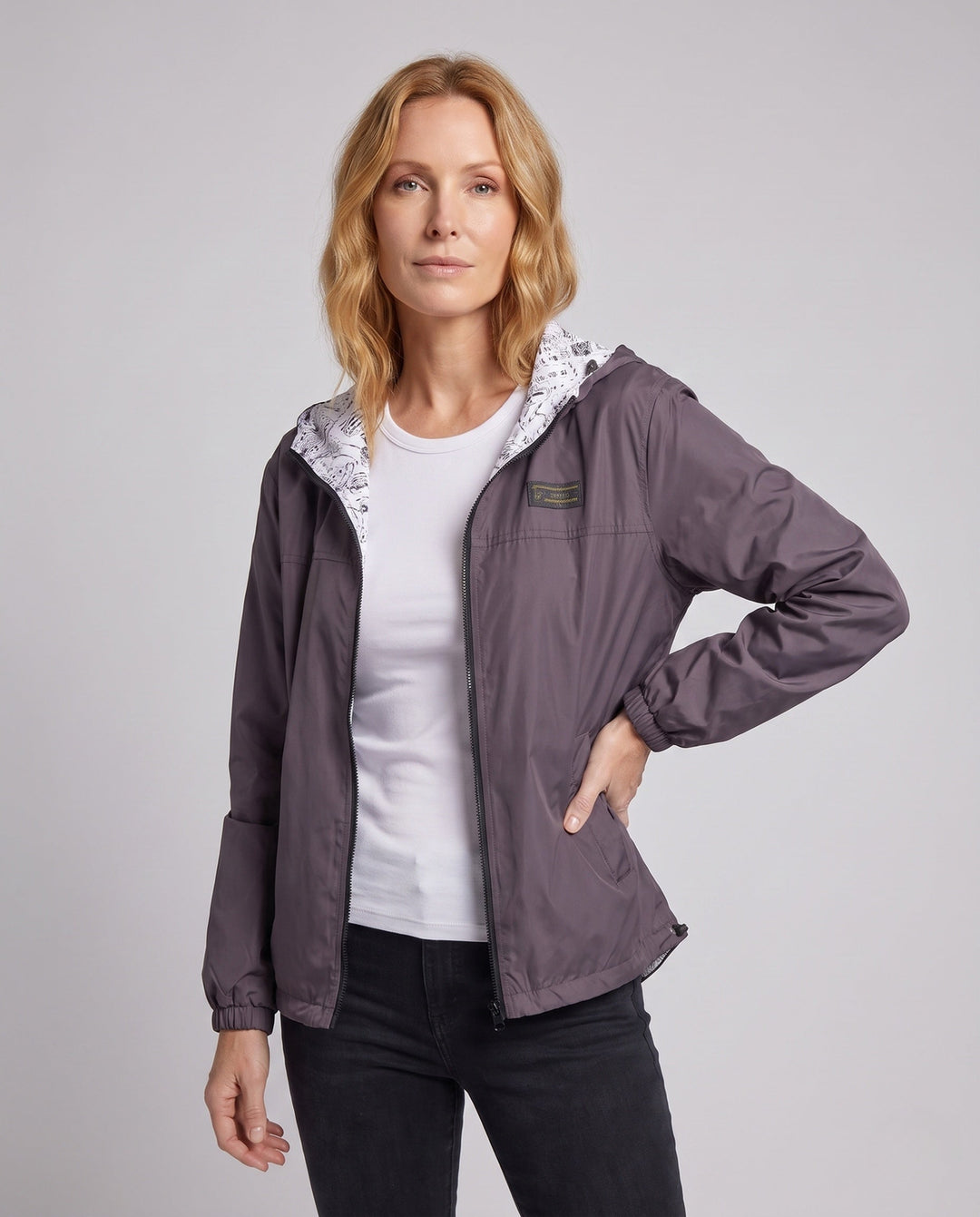 Unisex Lightweight Hooded Windbreaker with Printed Lining and Drawstring