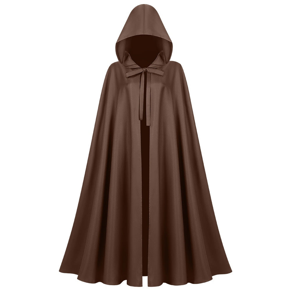 Unisex Long Hooded Cloak in Water-Repellent Polyester with Full Circle Cut and Drawstring