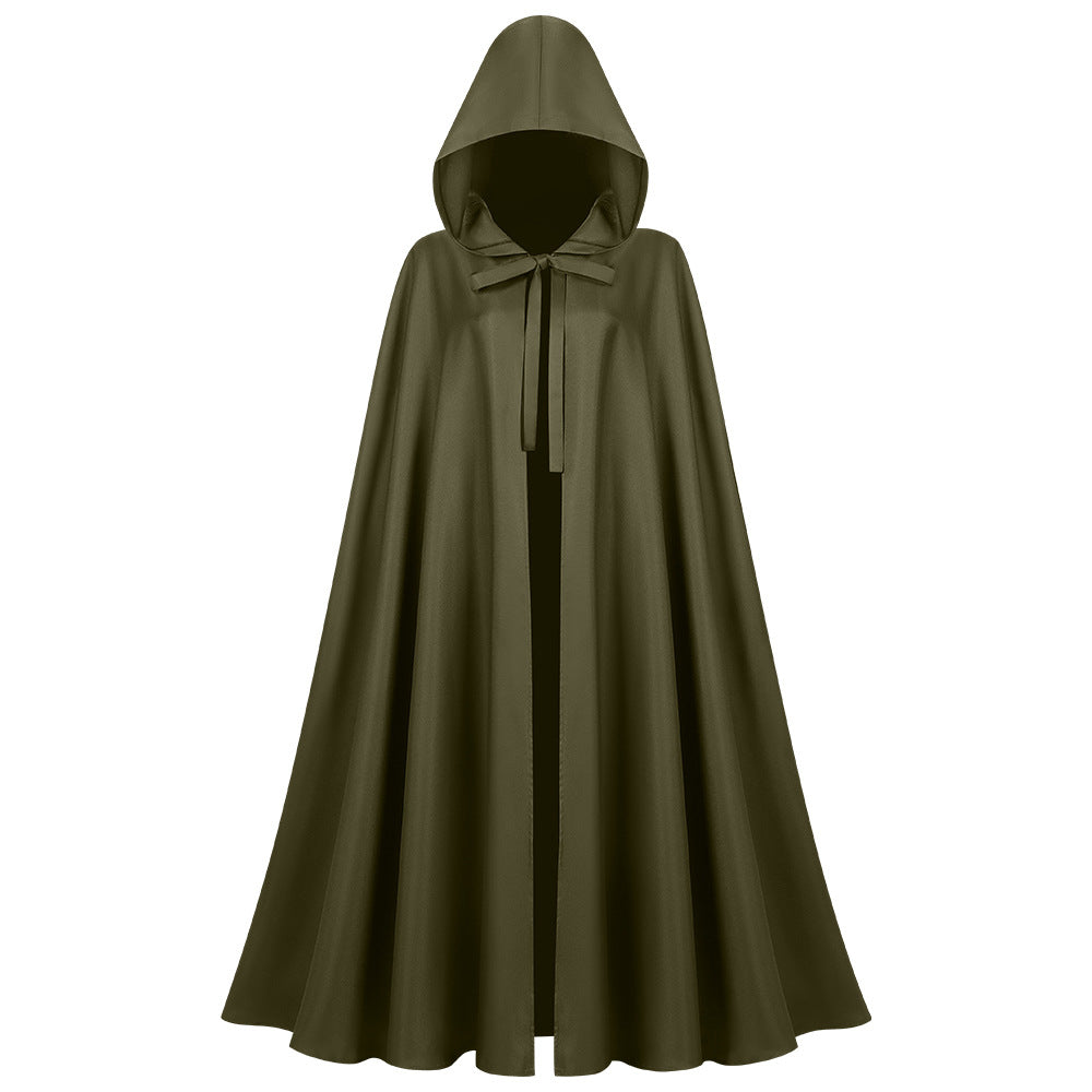Unisex Long Hooded Cloak in Water-Repellent Polyester with Full Circle Cut and Drawstring