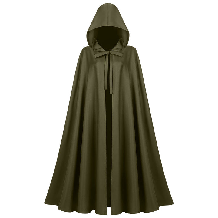 Unisex Long Hooded Cloak in Water-Repellent Polyester with Full Circle Cut and Drawstring